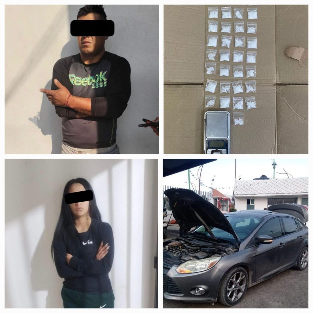 Detienen a dos con auto robado y droga